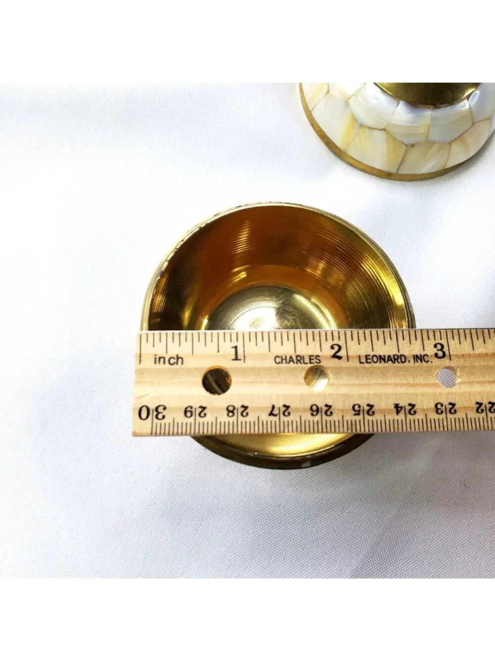 Mother Of Pearl and Brass Decorative Apple Trinket Box Lid And Leaf Accent